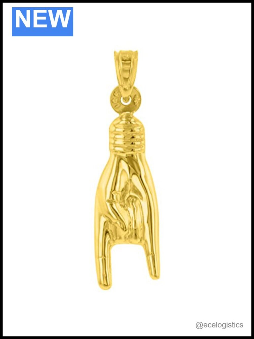 14K Yellow Gold Hand Charm Mano Cornuto Good Luck Pendant Necklace Jewelry